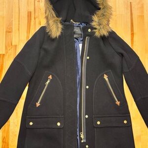 J. Crew Black Utility Jacket with Faux Fur Trim